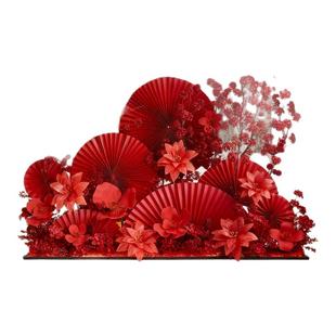 春节氛围场景布置公司酒店大堂银行厅堂跨新年纸扇花装饰美陈摆件