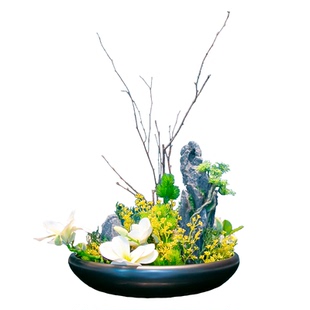 酒店餐桌花摆花圆桌转盘中间高端仿真花摆件餐厅包厢桌面装饰花艺