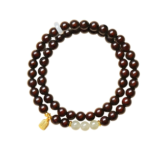 普陀山顺丰包邮双圈小叶紫檀手串和田玉水晶转运珠檀木佛珠男女