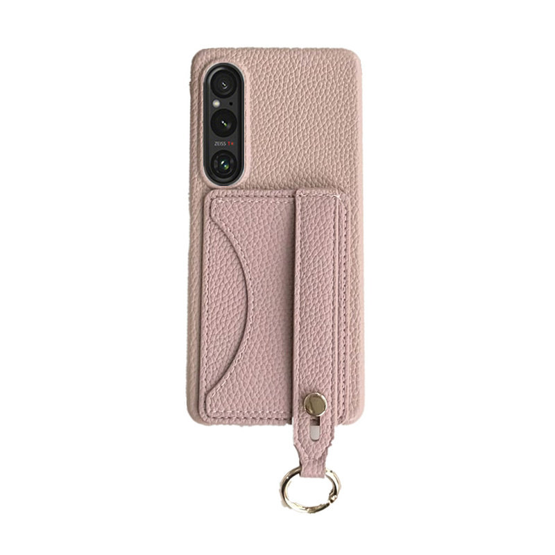 适用于索尼xperia1VIII手机壳Sony皮纹xperia1VII腕带支架xperia5IV保护xperia1III半包纯色插卡xperia1V硬壳