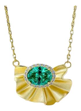 绿宝石褶皱蛋形裙边项链