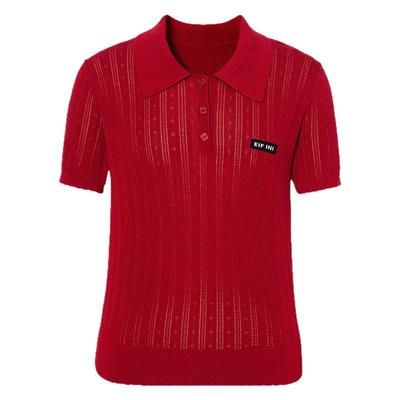 伊芙丽2025夏装新款MIU系Polo领针织T恤女百搭短袖时尚上衣