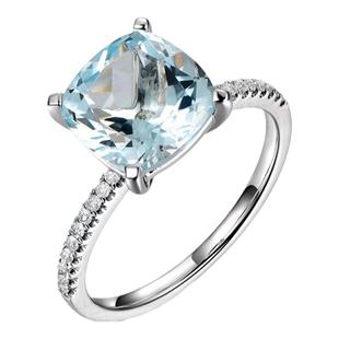 米莱珠宝 3.01克拉天然海蓝宝石戒指女18K金镶嵌钻石戒女彩宝定制