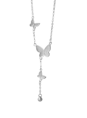 S999足银镭射蝴蝶流苏项链