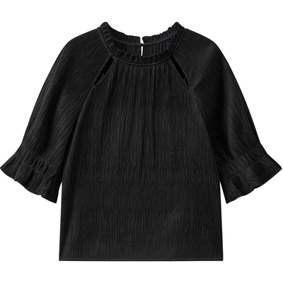 播商场同款醋酸淡人短袖花边衬衫女夏新款洋气衬衣BDS2HD2284