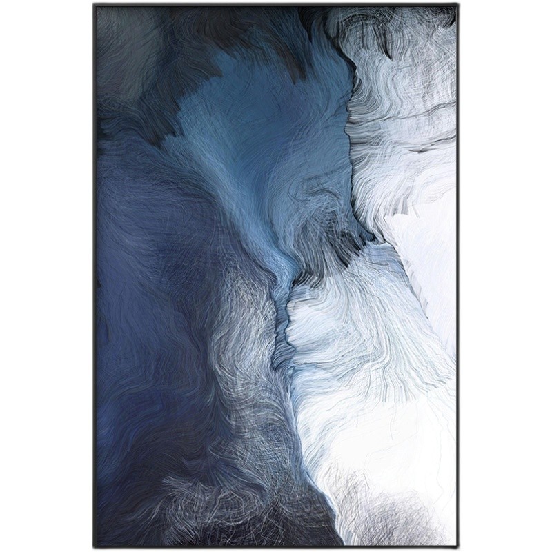 轻奢抽象蓝色装饰画新中式简约客厅背景墙落地画高档竖版玄关挂画