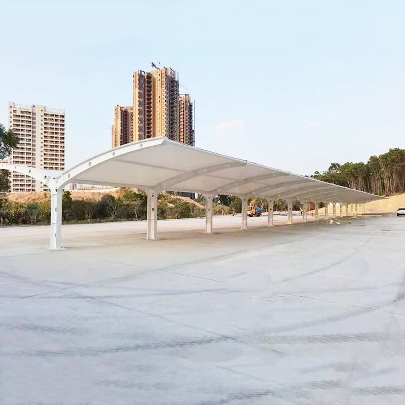 惠州厂家安装部队车棚pvdf拉电动车钢模双向桩张结构膜充电棚停车
