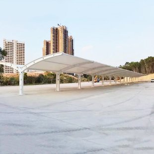 17惠州厂家安装 部队车棚pvdf停车棚张桩钢模双向膜电动车拉充电结