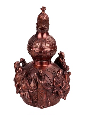 铜葫芦八仙祝寿风水摆件紫铜