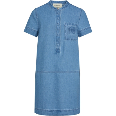 宝姿PORTSPURE女装2026新款小立领短袖及膝基础牛仔H型直身连衣裙