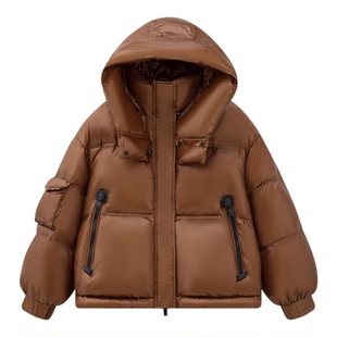 2025冬装新款女装羽绒服连帽立领面包服白鸭绒外套短款新款潮范