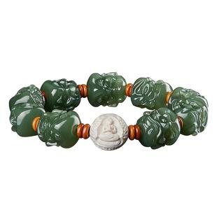 十八罗汉和田玉手串男鸭蛋青文玩佛珠猛犸象牙佛头转运珠手链官方