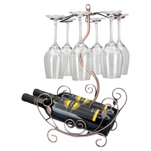 家用红酒瓶架摆件现代简约高脚红酒杯倒挂架子酒柜装饰玄关展示架