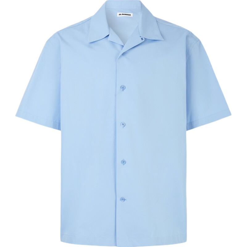 Jil Sander 春男松弛多巴胺宽松棉质府绸短袖衬衫