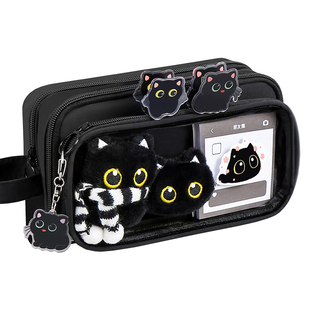 围巾小猫~可拆卸透明笔袋女生2025新款高颜值ins风大容量痛包文具盒小学生女孩耐脏男生初中生简约可爱铅笔袋