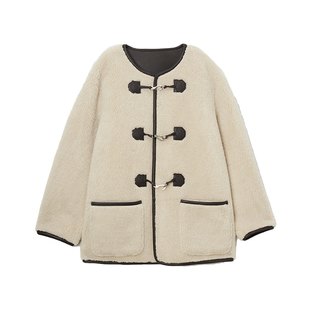 Dunst【白逸帆同款】25冬新品女中长款无领仿羊羔毛外套UDJU5D223