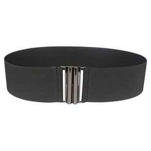 黑色松紧腰带羽绒服女简约百搭装饰弹力腰封金属扣时尚宽秋冬配饰