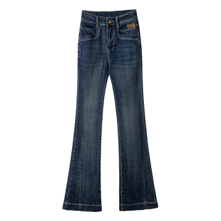 复古牛仔裤微喇长裤女2025秋季新款高腰显瘦弹力小个子刺绣喇叭裤