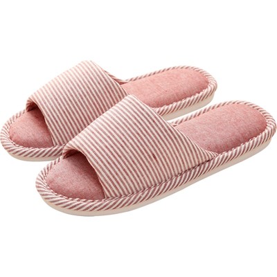 春秋亚麻布棉拖鞋静音防滑软底