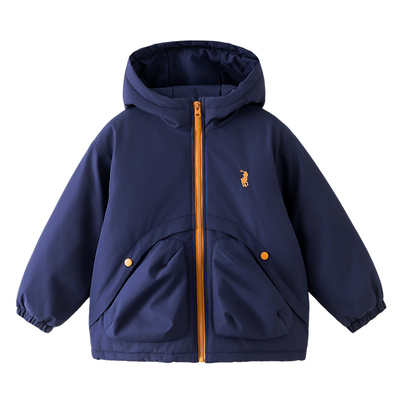 男童夹棉冲锋衣棉服2025冬装新款儿童保暖加厚防水连帽棉衣外套