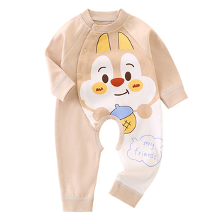 新款0-18月婴儿衣服秋天秋季满月卡通宝宝连体衣男女长袖新生春秋
