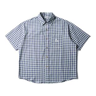 期望Studio复古夏季格纹短袖衬衫男女街头POLO衫外搭慵懒宽松上衣