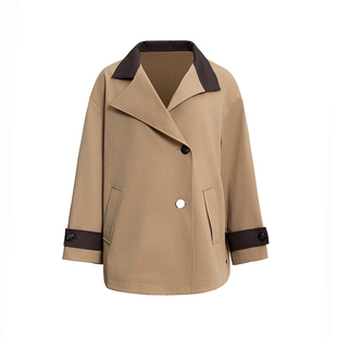 允硕时尚百搭秋季新品拼色韩系上衣外套简约女气质宽松风衣466119