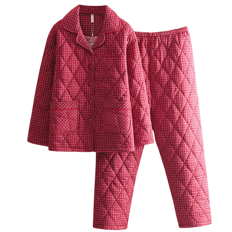 薄款纯棉夹棉睡衣女秋冬季家居服