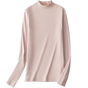 莫代尔半高领打底衫女秋冬薄绒磨毛内搭中领长袖保暖套装秋衣上衣