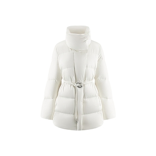 艾莱依2025新款羽绒服女时尚领型哑光金属扣腰带简约轻奢短款外套
