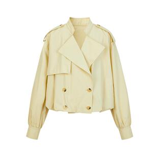 PH KARIN时髦设计感大翻领短款风衣女纯棉春通勤花苞下摆百搭外套