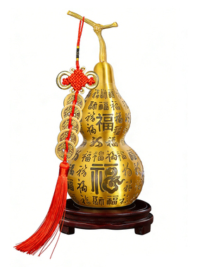 纯铜开口葫芦五帝钱摆件