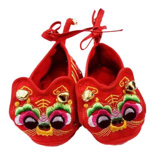 新生儿老虎鞋手工布鞋软底虎头鞋铃铛尾巴满月百岁宝宝眉眼鞋婴儿
