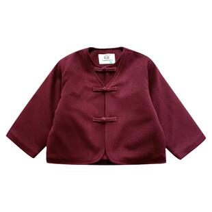 团子麻麻男童呢子大衣新中式儿童加厚汉服国风男孩夹棉羊毛外套潮