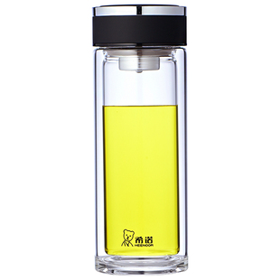 希诺双层玻璃杯男士高档透明家用泡茶杯便携水杯女官方正品杯子