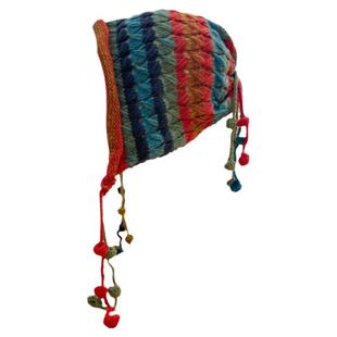 手工针织彩色流苏球护耳毛线帽子女童韩版系带缕空雷锋帽套头冷帽