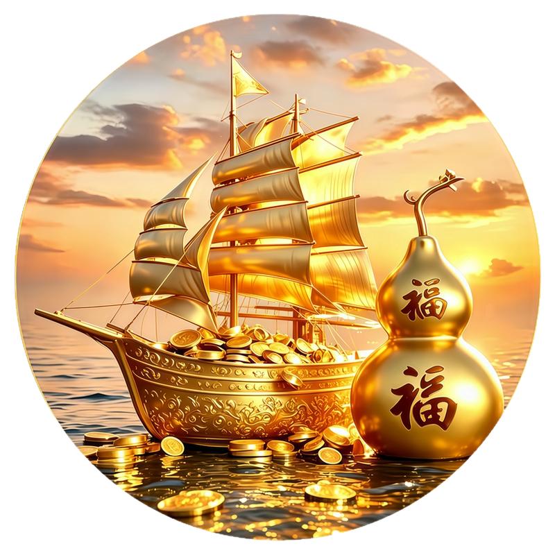 福禄帆船墙贴背胶自粘画防水防晒贴财源远航遮瑕可移除好撕贴纸画