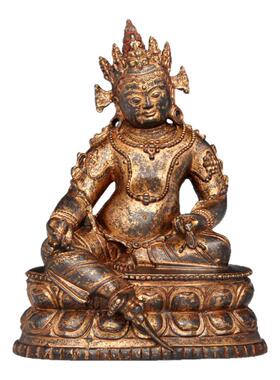 黄财神藏传铜佛纯铜家用拓金朱砂描绘密宗菩萨供奉工艺品摆件