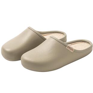 皮纹防水壳子棉拖鞋秋冬季女士办公室加绒保暖男室内家居抗菌软底