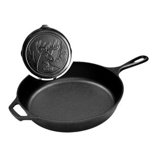 Lodge洛矶 美国进口26cm铸铁锅平底煎锅不易粘无涂层牛排锅鹿底纹
