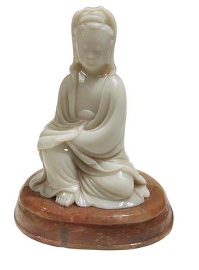 白寿山石摆件观音名家手工雕刻