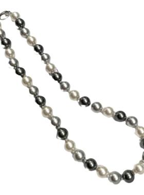 「黑巧慕斯」人造大溪地混彩珍珠项链铂金灰小众清冷感黑灰色项链