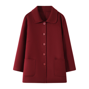 喜婆婆婚宴装胖妈妈双面呢大衣中老年加肥加大码纯羊毛呢外套女春