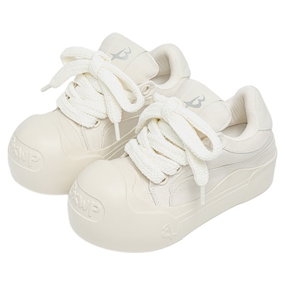 开口笑厚底增高大头帆布小白鞋