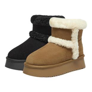 Bata雪地靴女冬季商场新款保暖厚底时尚百搭短靴A3002DD4