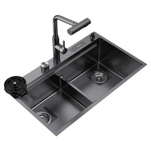 飞雨瀑布水槽半双槽加厚304不锈钢洗菜盆厨房家用洗碗手淘菜池单