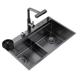 兰伯克斯厨房304不锈钢飞雨瀑布水槽半双槽洗菜盆半高洗手盆