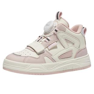 百丽童鞋儿童运动鞋秋冬加绒棉鞋女孩粉色休闲鞋子女大童高帮板鞋