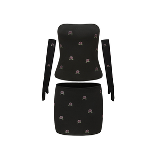 [甄选3折]NanaJacqueline三件套弹力紧身玫瑰烫钻抹胸短裙女性感