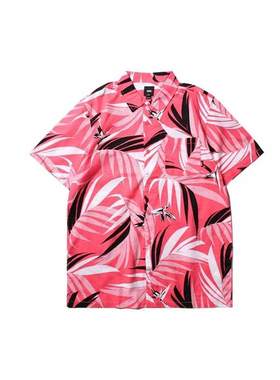 Vans CHECKER FLORAL 西海岸风格纹花卉短袖衬衫 男款 粉色
